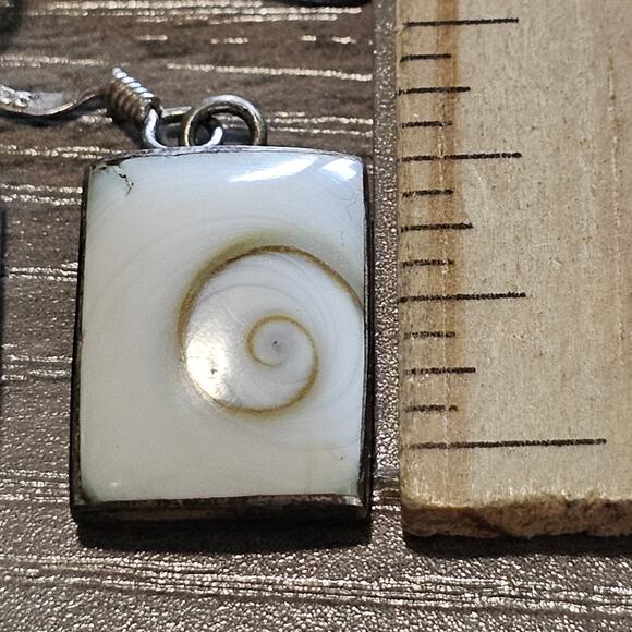 Sterling Silver Eye of Shiva Rectangular White Shell Earrings - Picture 5 of 7